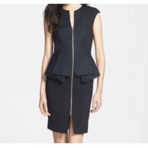 Ted Baker Women's Jamthum Structured Zip Detail Peplum Dress Black Size 1